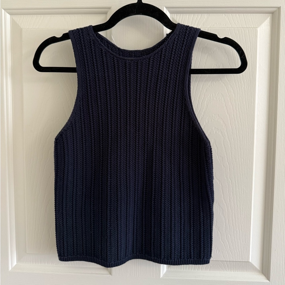 Vince Dark Blue Textured Tank Top
